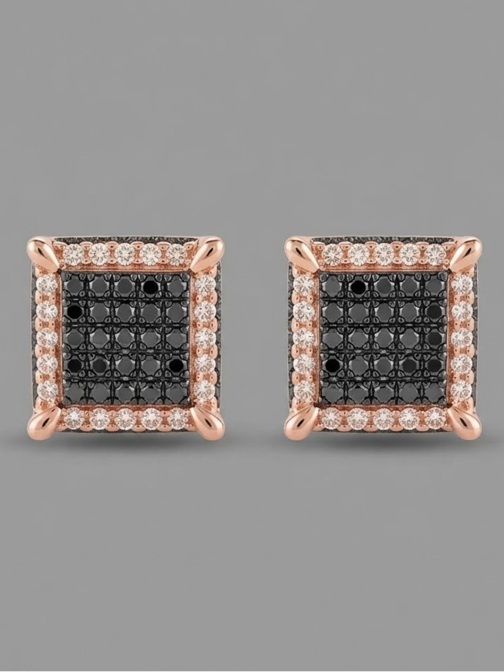 NWOT Gold Tone Square Black & Clear Micro Pave Stud Earrings Screw Back